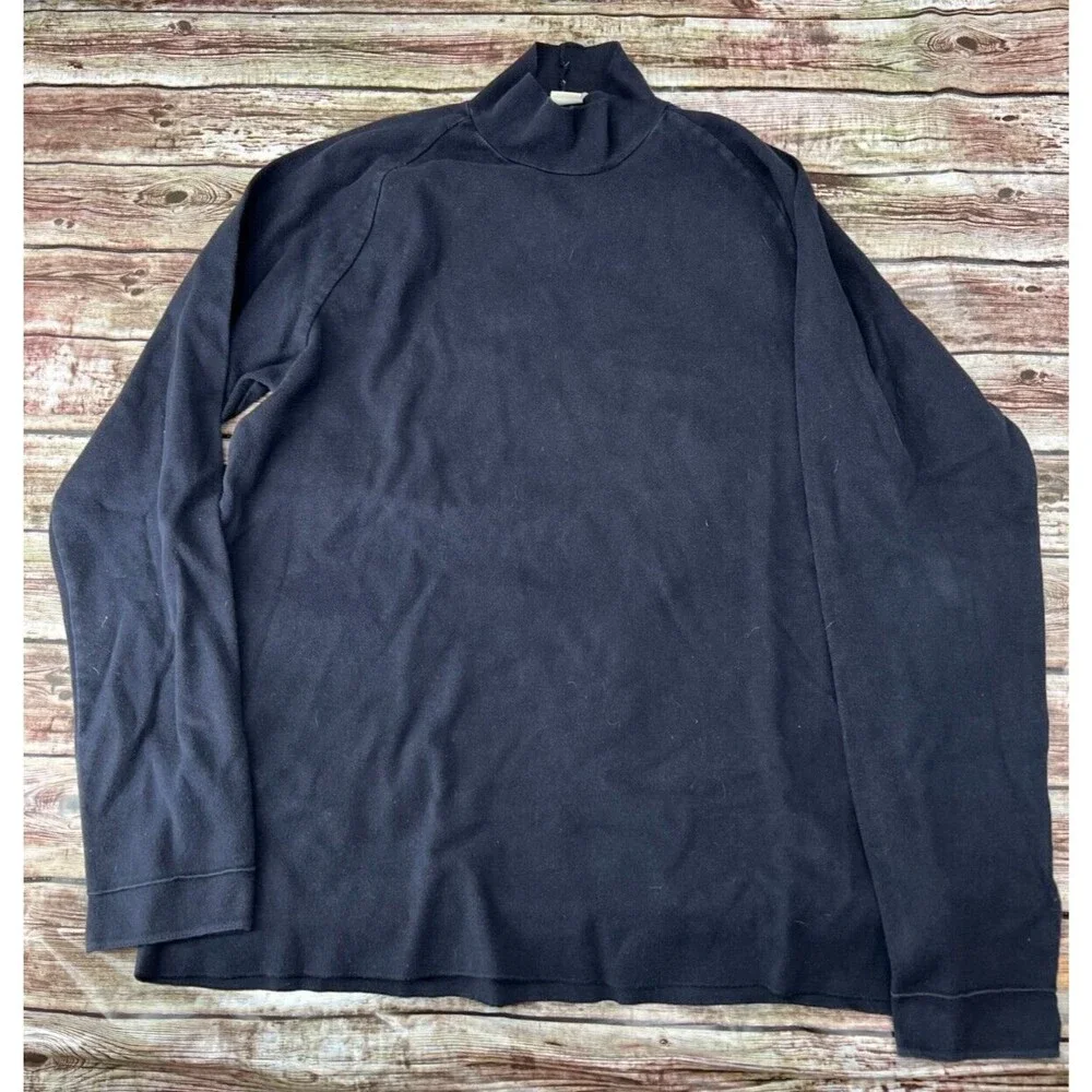 Vintage J CREW Mock Turtleneck Sweater Cotton Mens Large Navy Blue